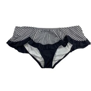 George Striped Scalloped Ruffle Edge Black& White Swim Bottoms